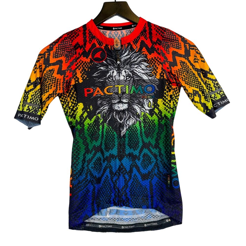 Pactimo Womens Cycling Jersey Shirt Vibrant Lion Rainbow Snake Skin - XS